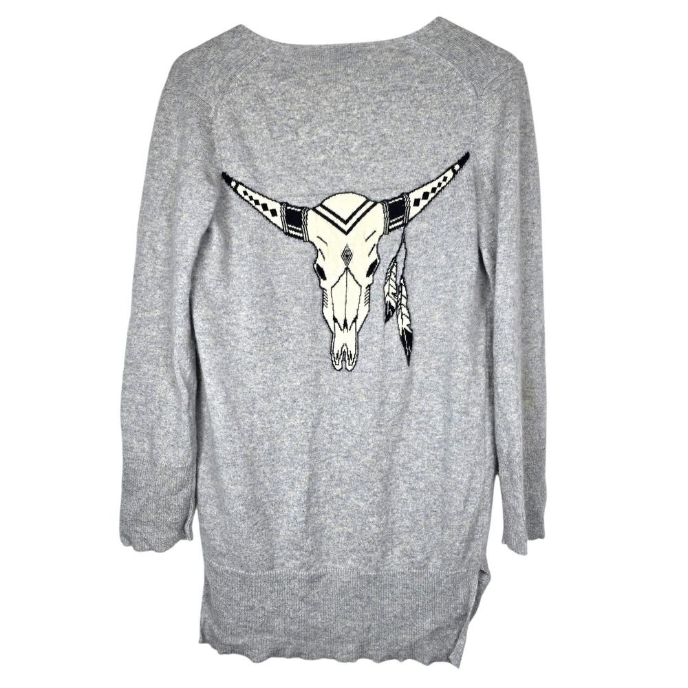 360 Skull Cashmere Cardigan Kenya Sweater Womens XS Gray Boho Cowgirl